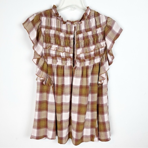 Free People Not Your Average Girl Plaid Top Ruffle Babydoll Medium Boho Cottage - Picture 7 of 12